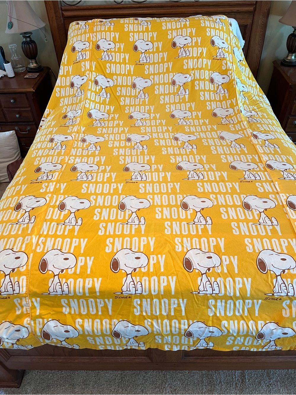 Vintage Snoopy Peanuts Yellow Bedspread Single Bed Coverlet 1958 Bedding